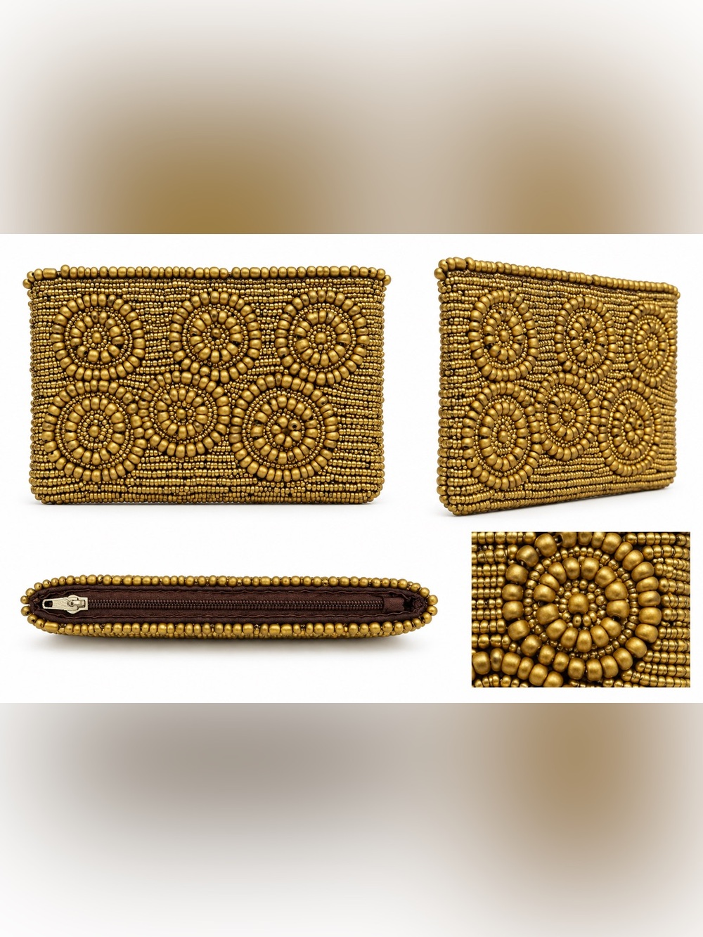 Gold beaded wallet clutch
